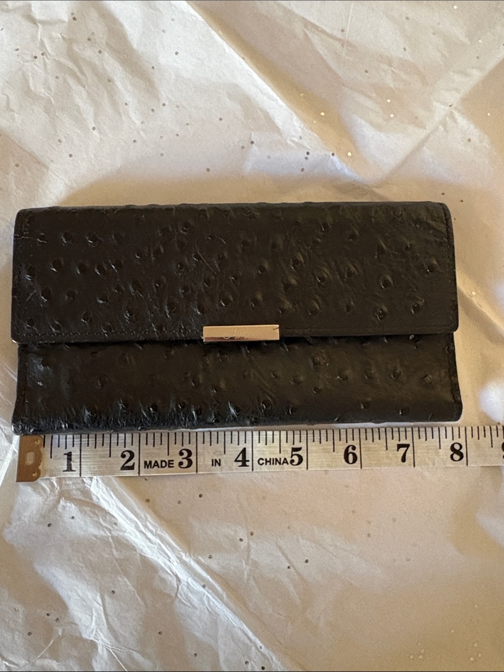 Black Ostrich-Texture Leather Wallet - Sleek Women’s Clutch
